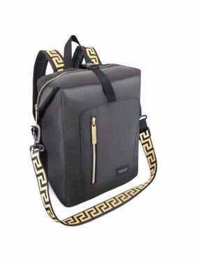 Versace Black Backpack with Gold Greek Key Strap